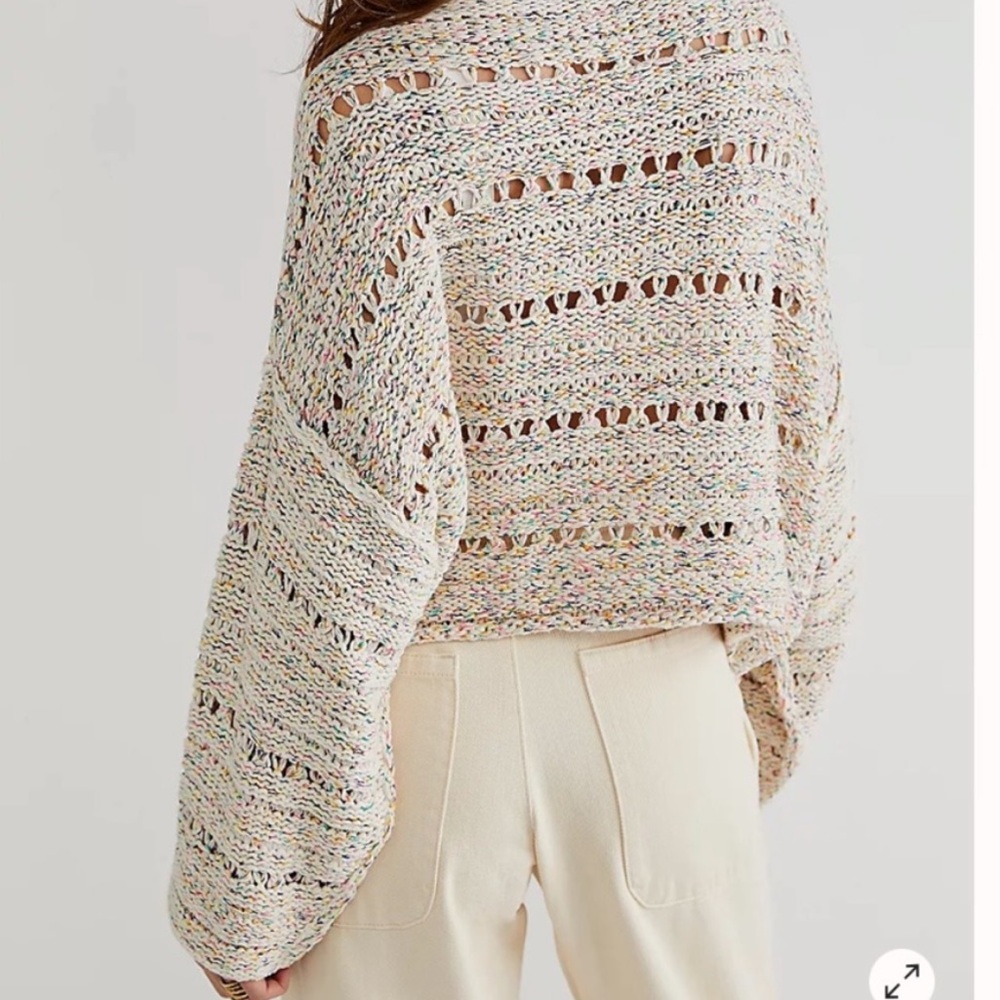 Free People L Leilani Pullover confetti Color Cream Knit Crochet Sweater